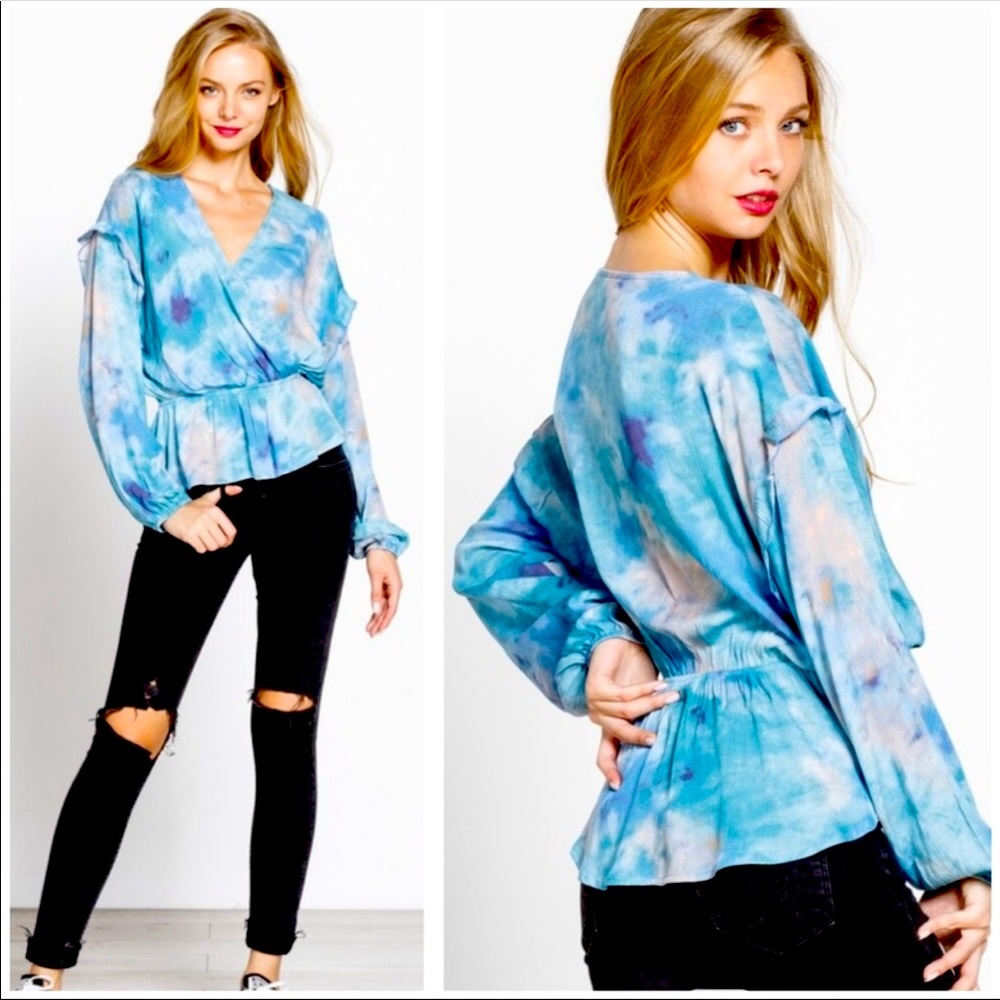 Striking💙tie-dye classy peplum top Flattering4all